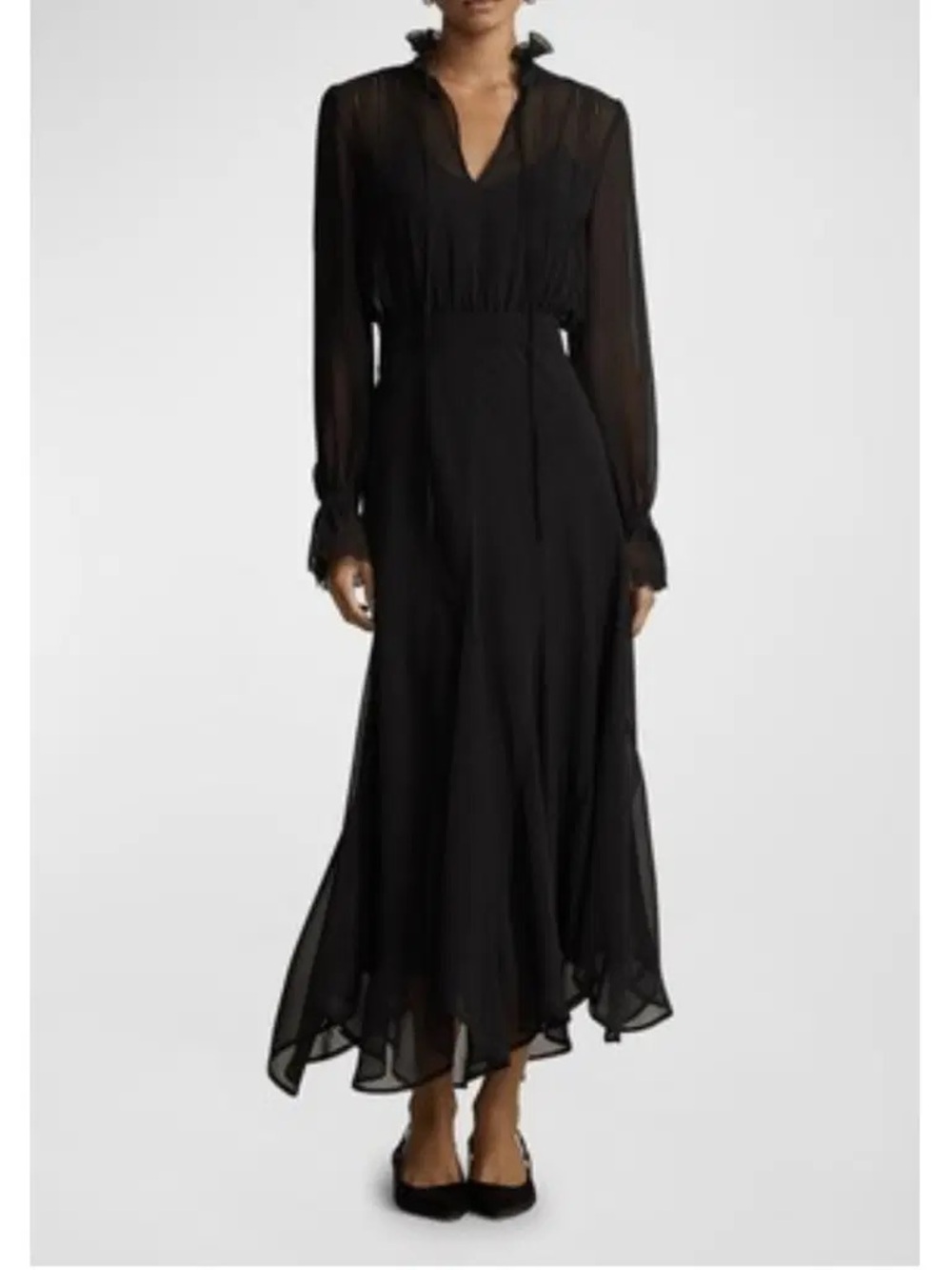 New $498 Polo Ralph Lauren Lace-Trim Georgette Midi-Dress size 2
